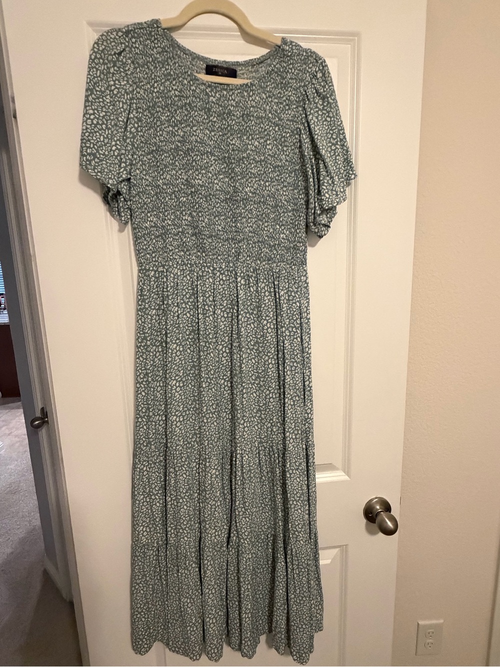 Smocked Waist Floral Maxi Dress - Sage Green